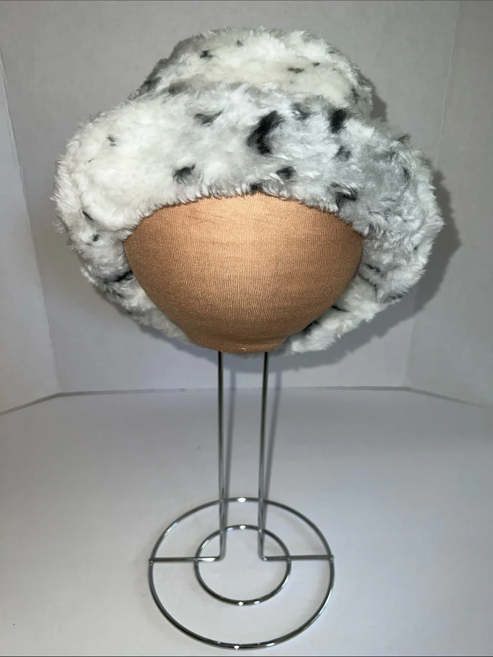 S F Blues Faux Fur Bucket Hat - White with Black Speckle - Kids Accessories